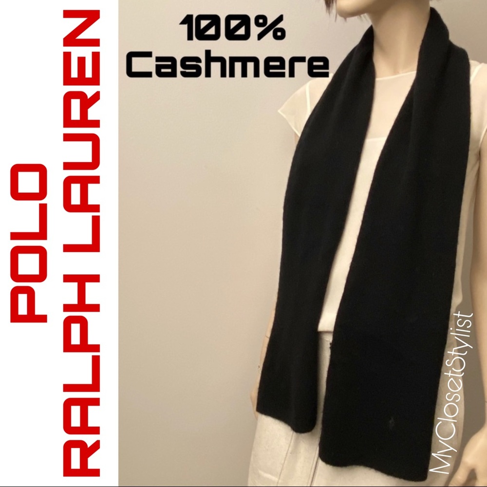 RALPH LAUREN 100% Cashmere Black Scarf NEW Polo 65” long wide